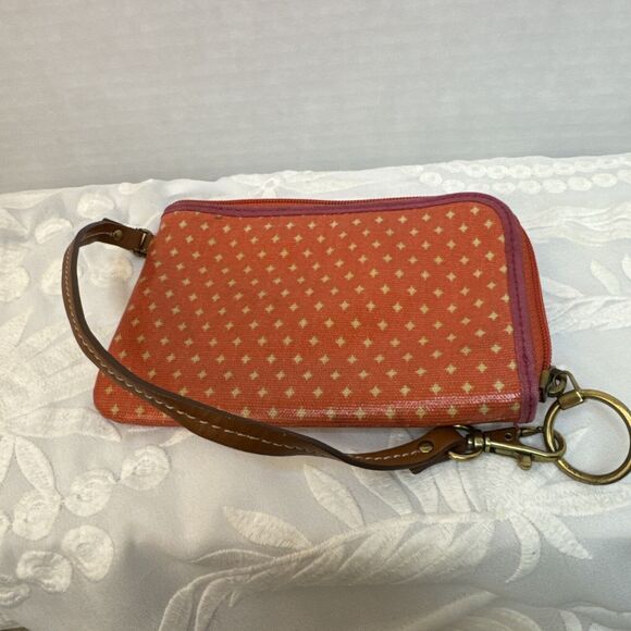 Fossil Key-per Wallet Orange Coated Canvas Zip Around‎ Geometric Accordion Fold - Picture 2 of 4